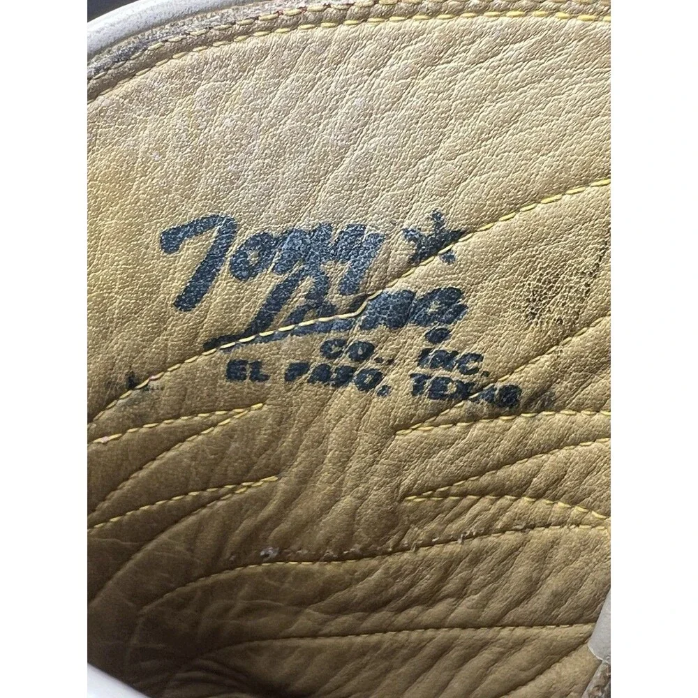 Vintage Tony Lama Boots Pee Wee Gold Label Lizard Wingtip Tan Leather Mens 10 US